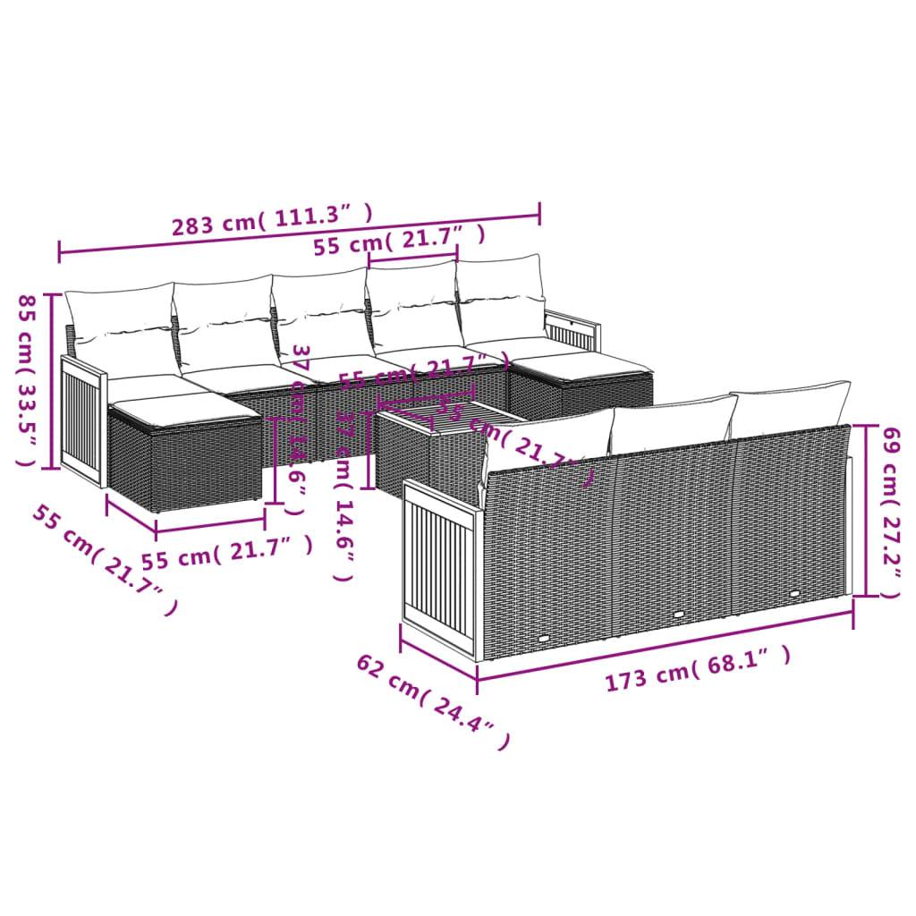 vidaXL 11-teiliges Gartensofa-Set mit Kissen, grau, Polyrattan