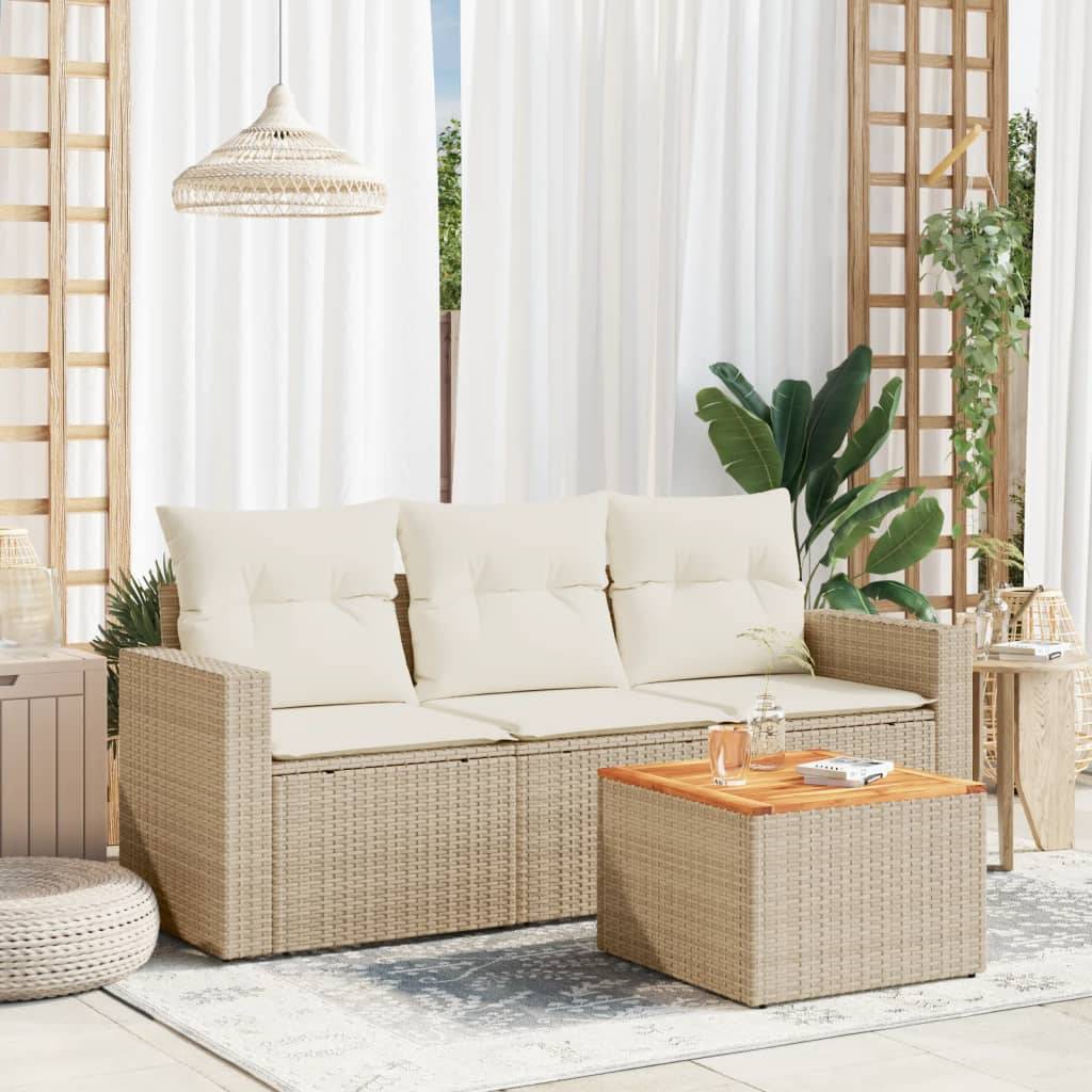 vidaXL 4-tlg. Garten-Sofagarnitur mit Kissen Beige Poly Rattan