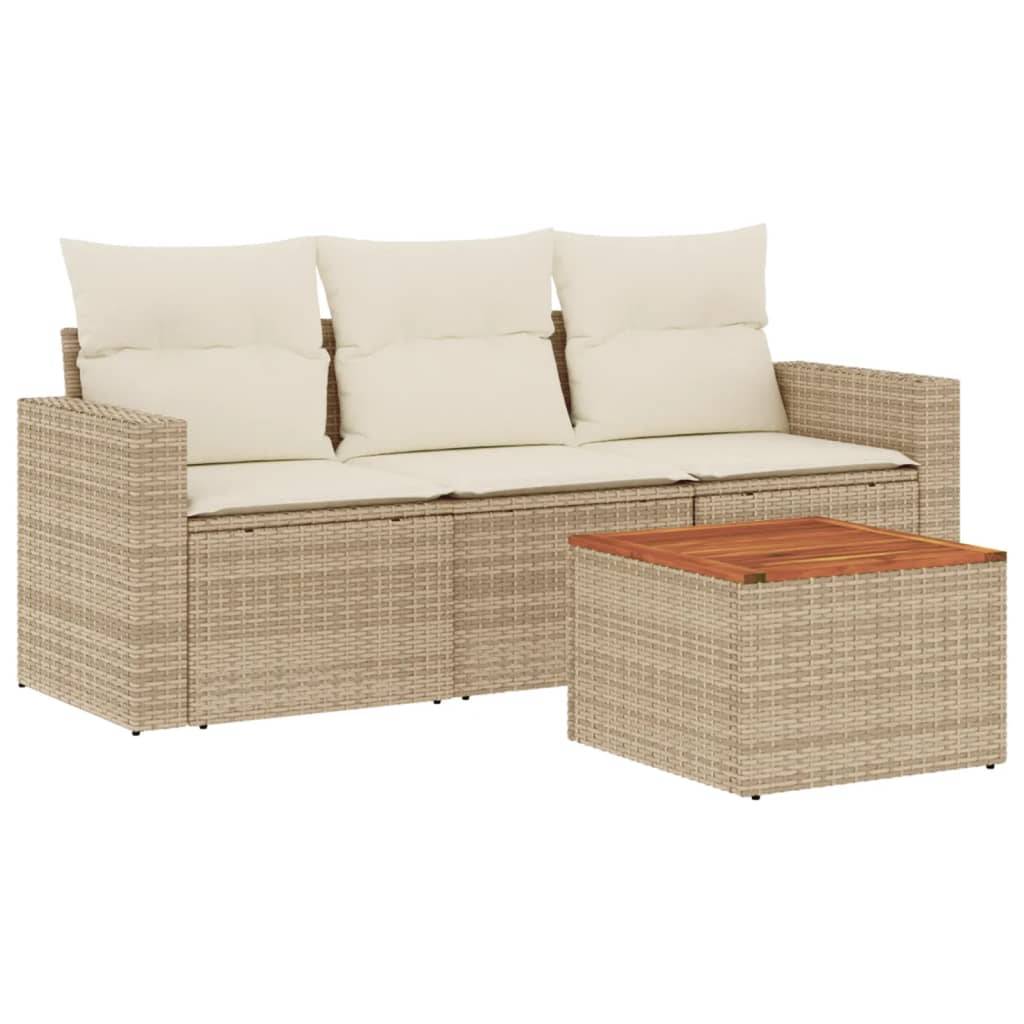 vidaXL 4-tlg. Garten-Sofagarnitur mit Kissen Beige Poly Rattan