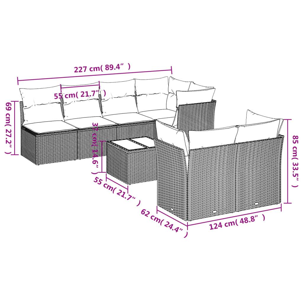 vidaXL 8-tlg. Garten-Sofagarnitur mit Kissen Braun Poly Rattan