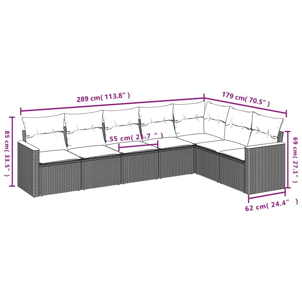 vidaXL 7-teiliges Gartensofa-Set mit Kissen, grau, Polyrattan