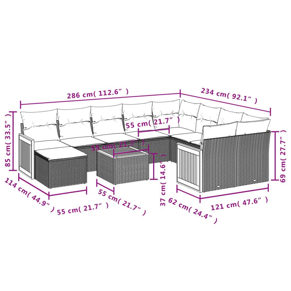 vidaXL 11-tlg. Garten-Sofagarnitur mit Kissen Grau Poly Rattan