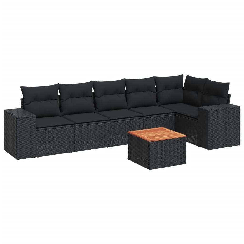 vidaXL 7-tlg. Garten-Sofagarnitur mit Kissen Schwarz Poly Rattan