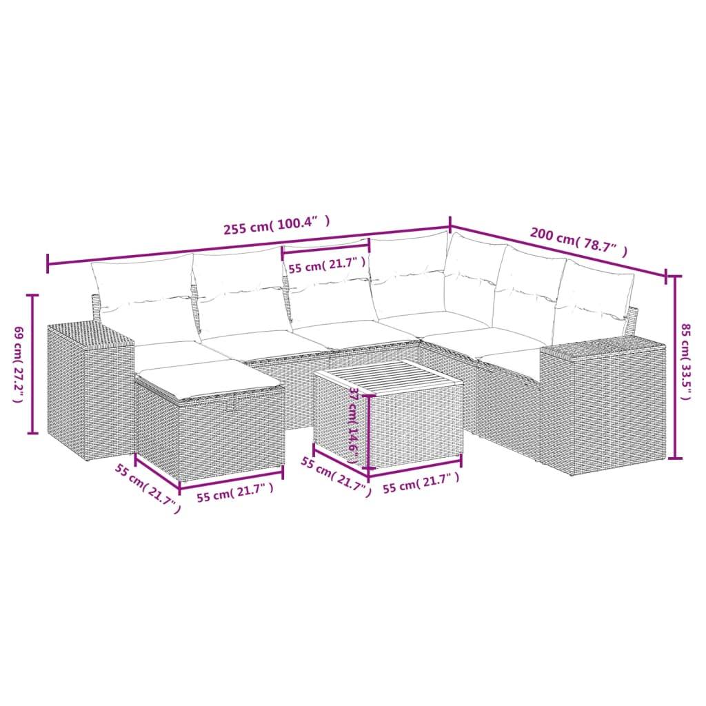 vidaXL 8-tlg. Garten-Sofagarnitur mit Kissen Schwarz Poly Rattan