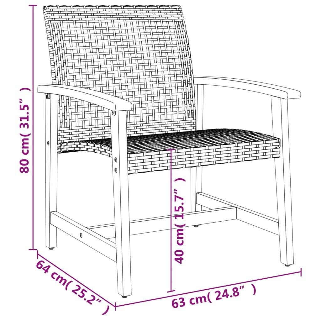 vidaXL Gartenstühle 2 Stk. Grau Poly Rattan und Akazienholz