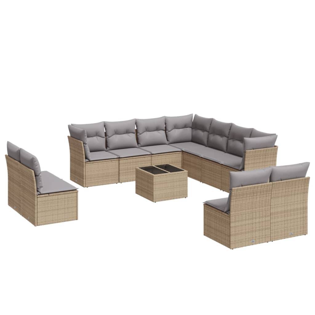 vidaXL 12-tlg. Garten-Sofagarnitur mit Kissen Beige Poly Rattan