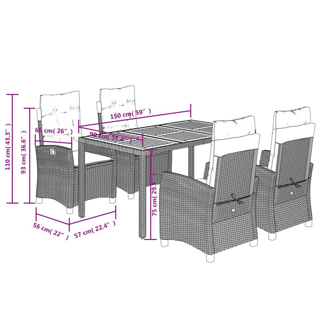 vidaXL 5-tlg. Garten-Essgruppe mit Kissen Schwarz Poly Rattan