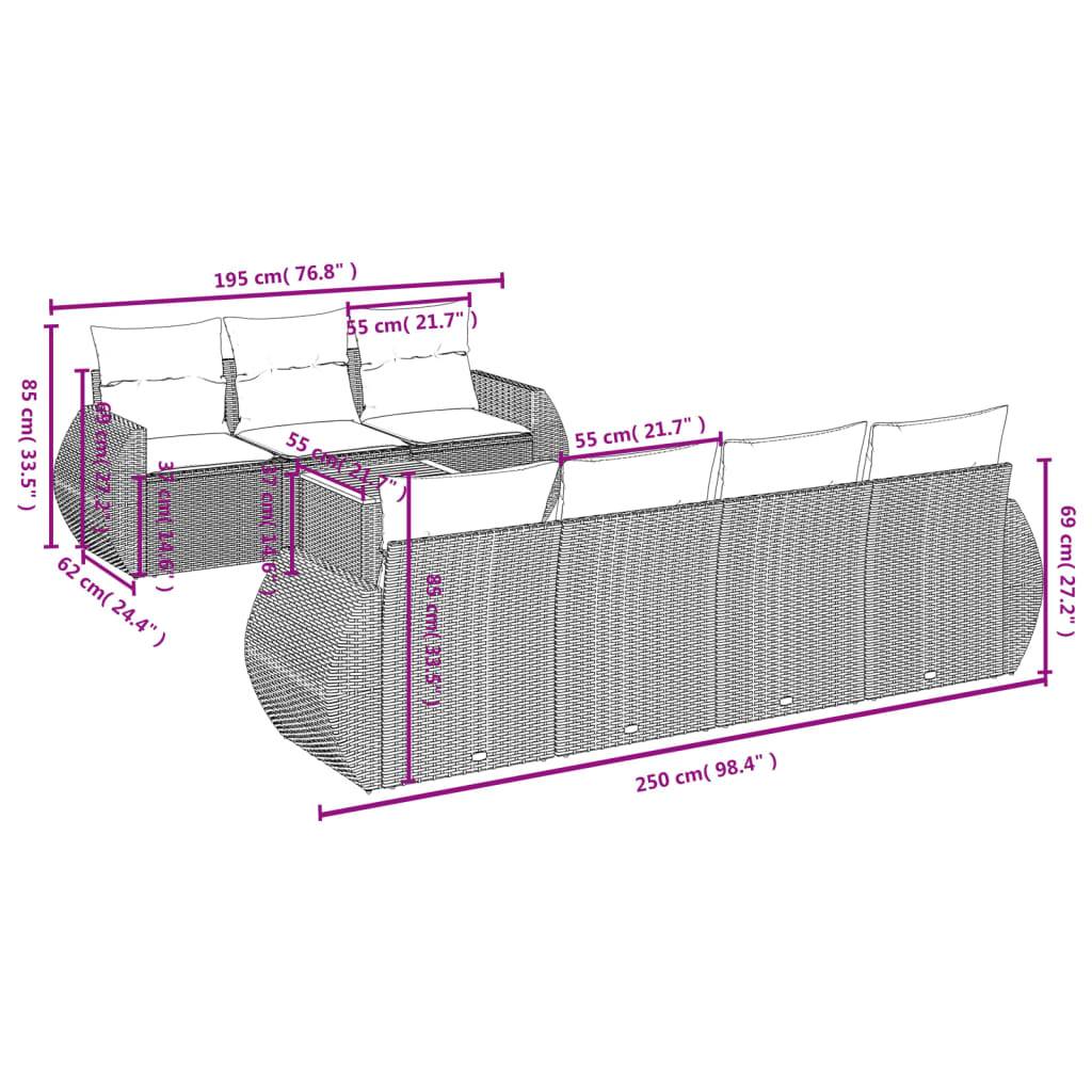 vidaXL 8-tlg. Garten-Sofagarnitur mit Kissen Beige Poly Rattan