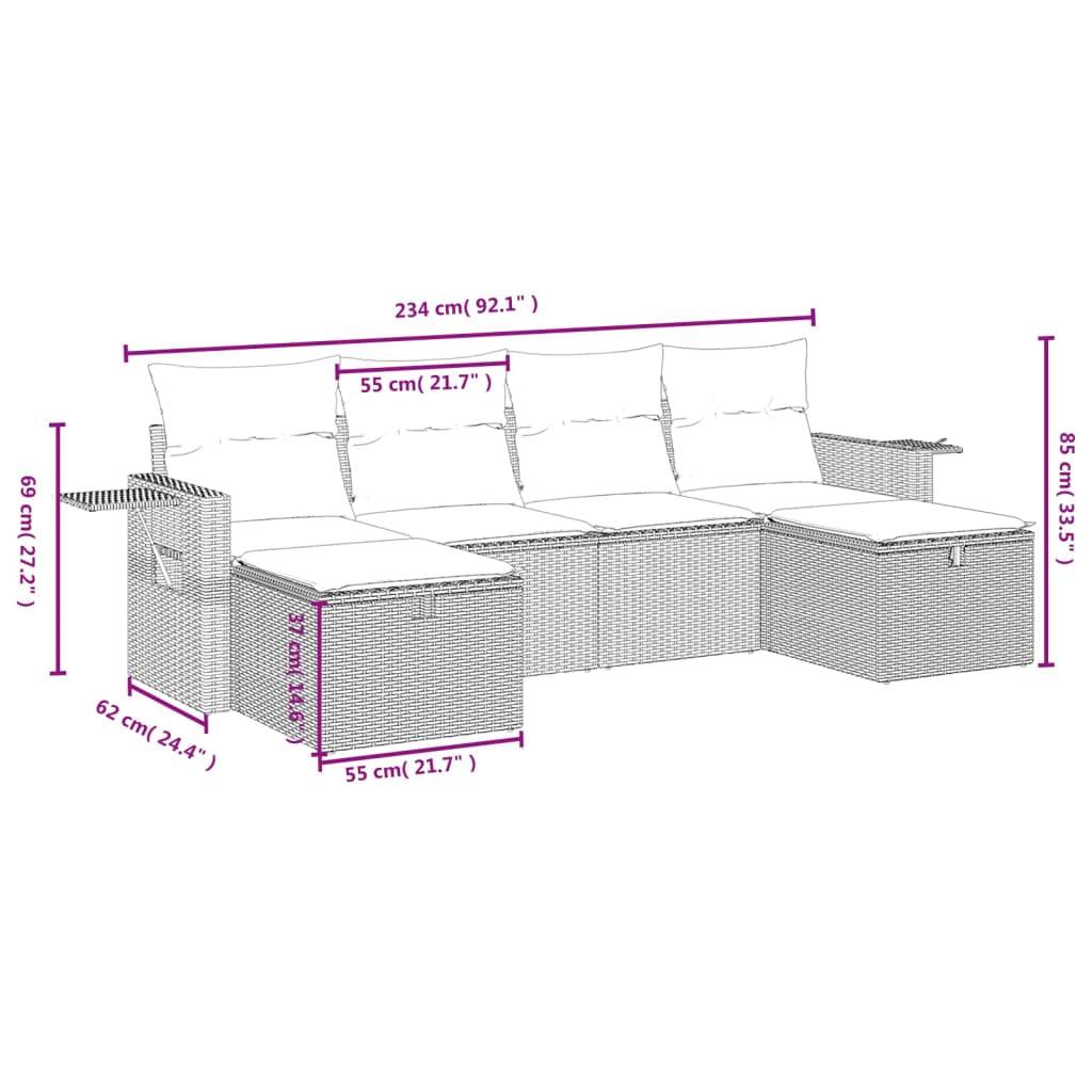 vidaXL 6-tlg. Garten-Sofagarnitur mit Kissen Beige Poly Rattan