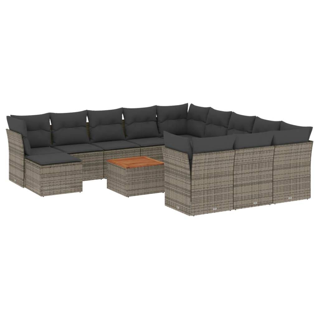 vidaXL 13-tlg. Garten-Sofagarnitur mit Kissen Grau Poly Rattan