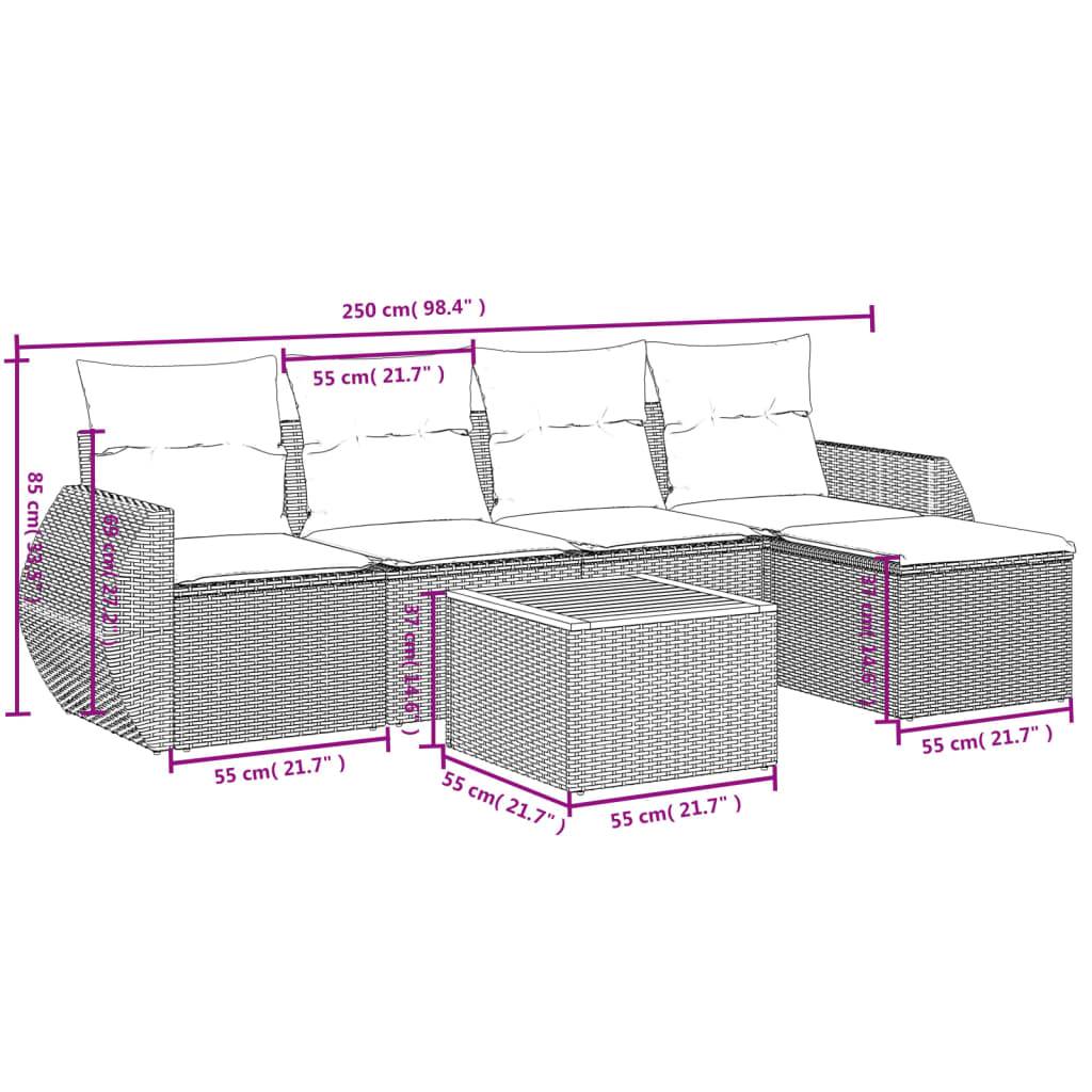 vidaXL 6-tlg. Garten-Sofagarnitur mit Kissen Beige Poly Rattan