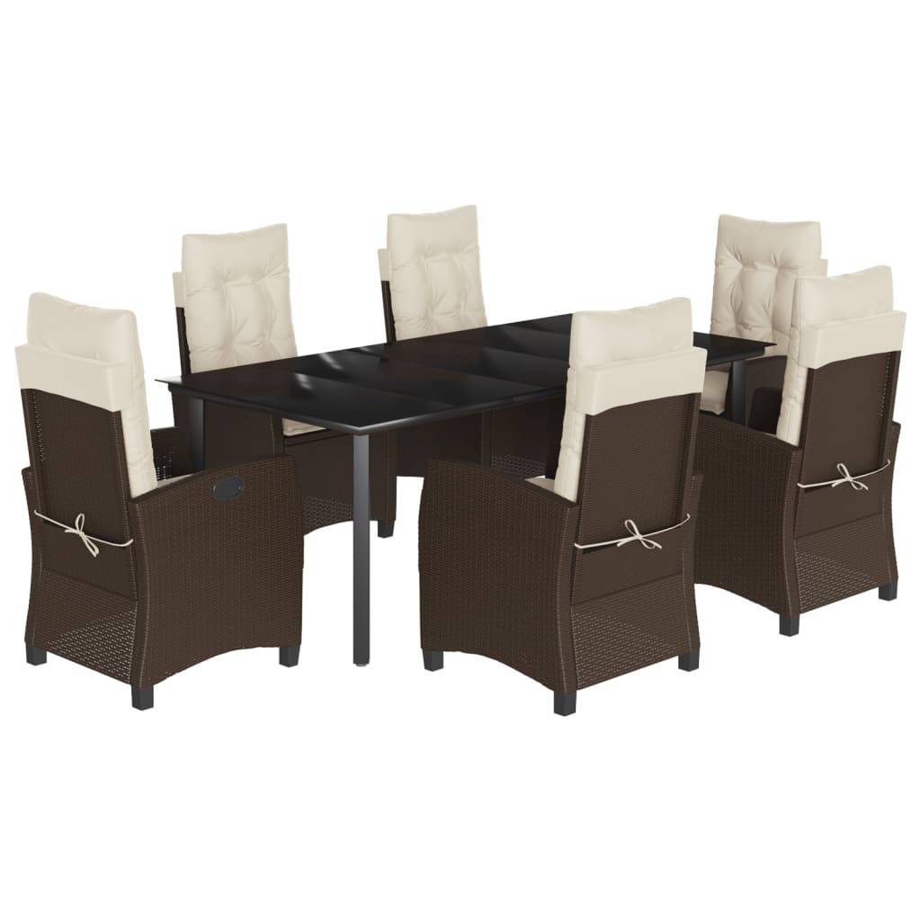 vidaXL 7-tlg. Garten-Essgruppe mit Kissen Braun Poly Rattan