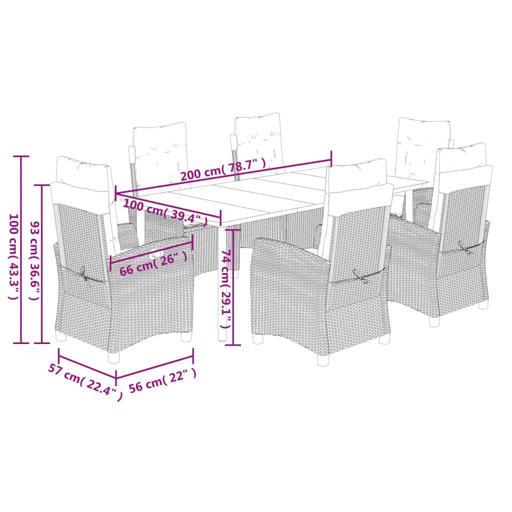 vidaXL 7-tlg. Garten-Essgruppe mit Kissen Braun Poly Rattan