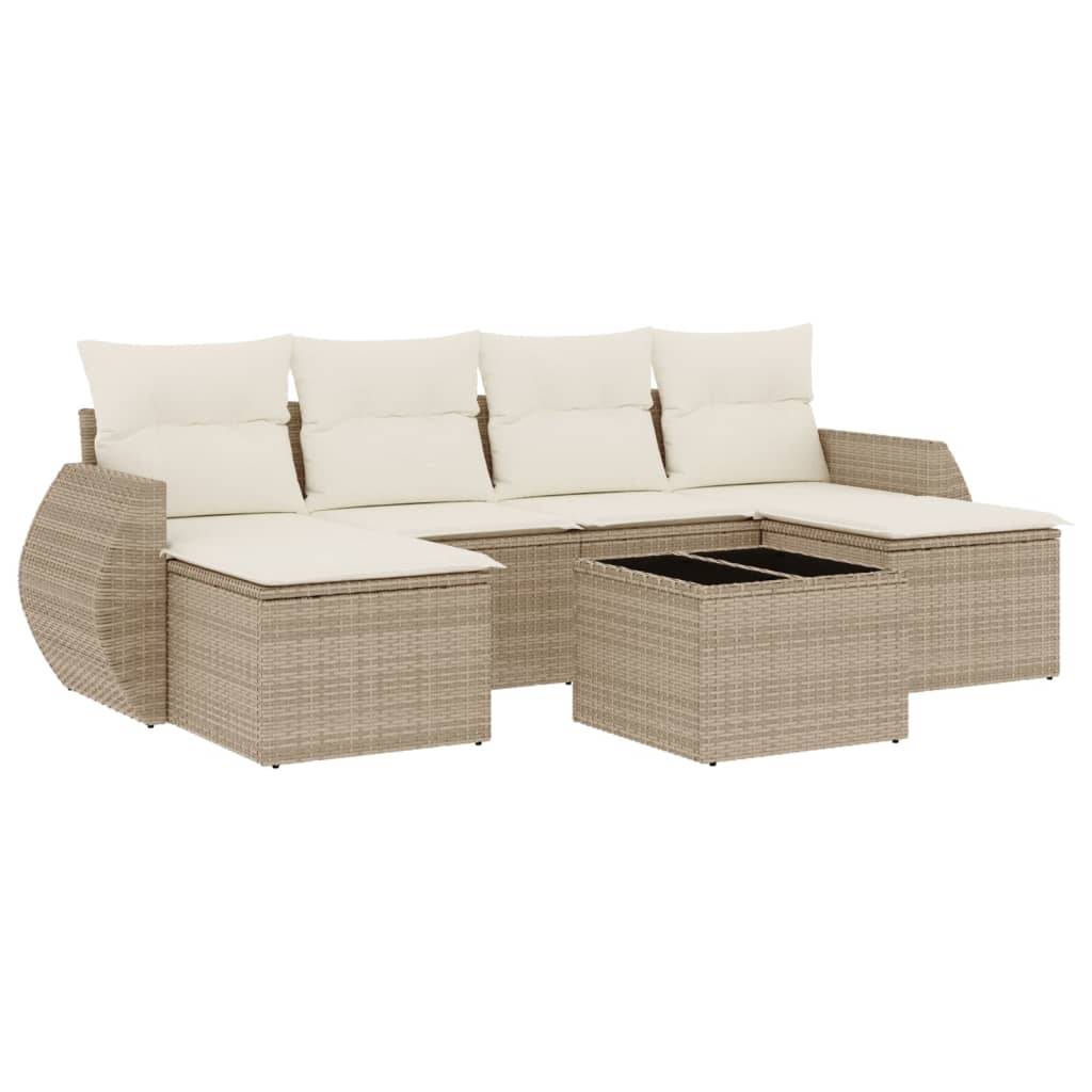 vidaXL 7-tlg. Garten-Sofagarnitur mit Kissen Beige Poly Rattan