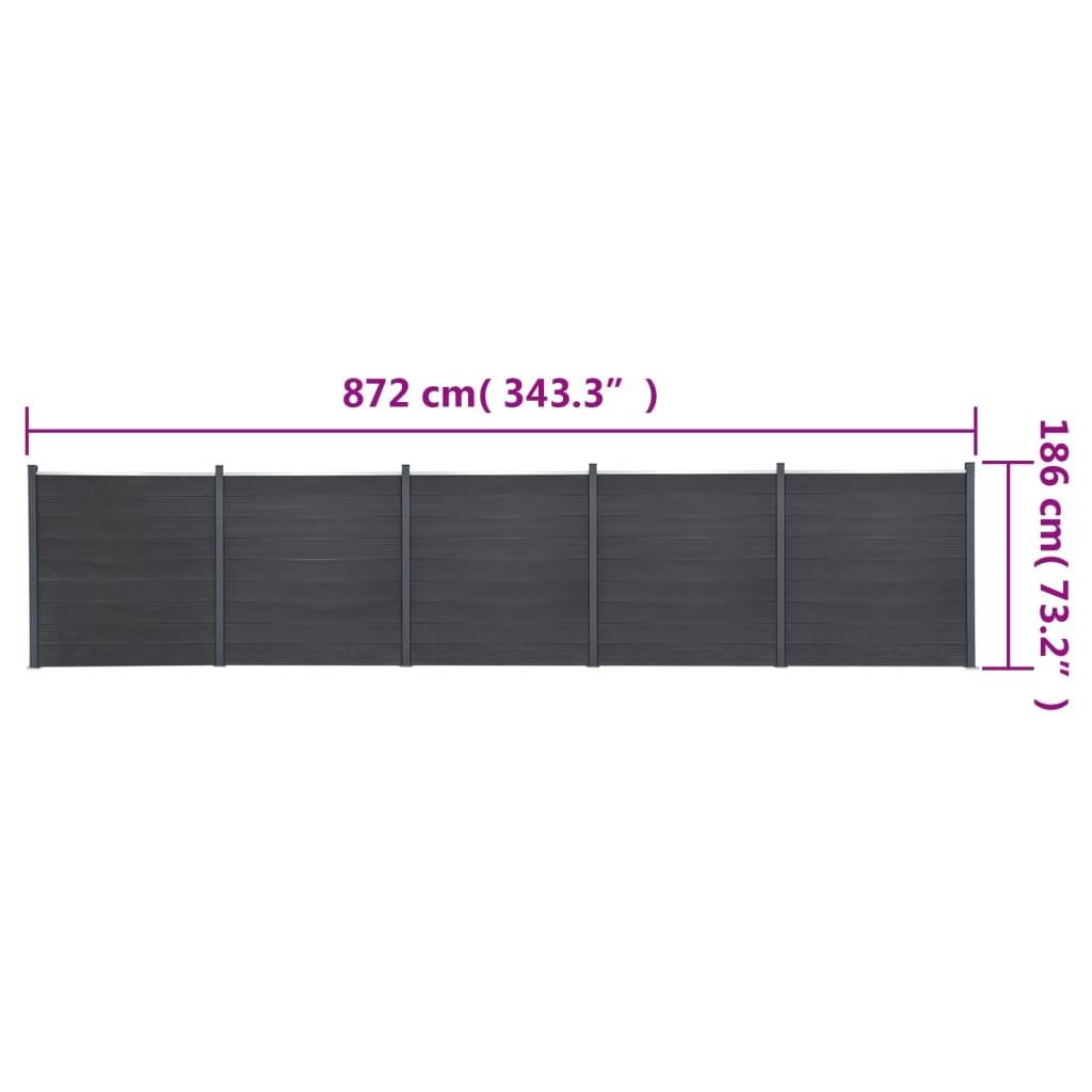 vidaXL Zaunelement-Set Grau 872x186 cm WPC