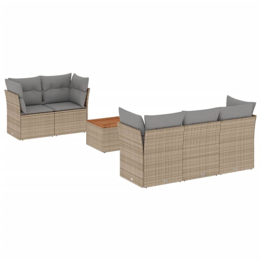vidaXL 6-tlg. Garten-Sofagarnitur mit Kissen Beigemischung Poly Rattan