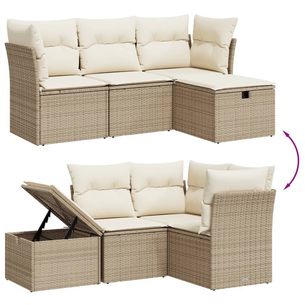 vidaXL 4-tlg. Garten-Sofagarnitur mit Kissen Beige Poly Rattan