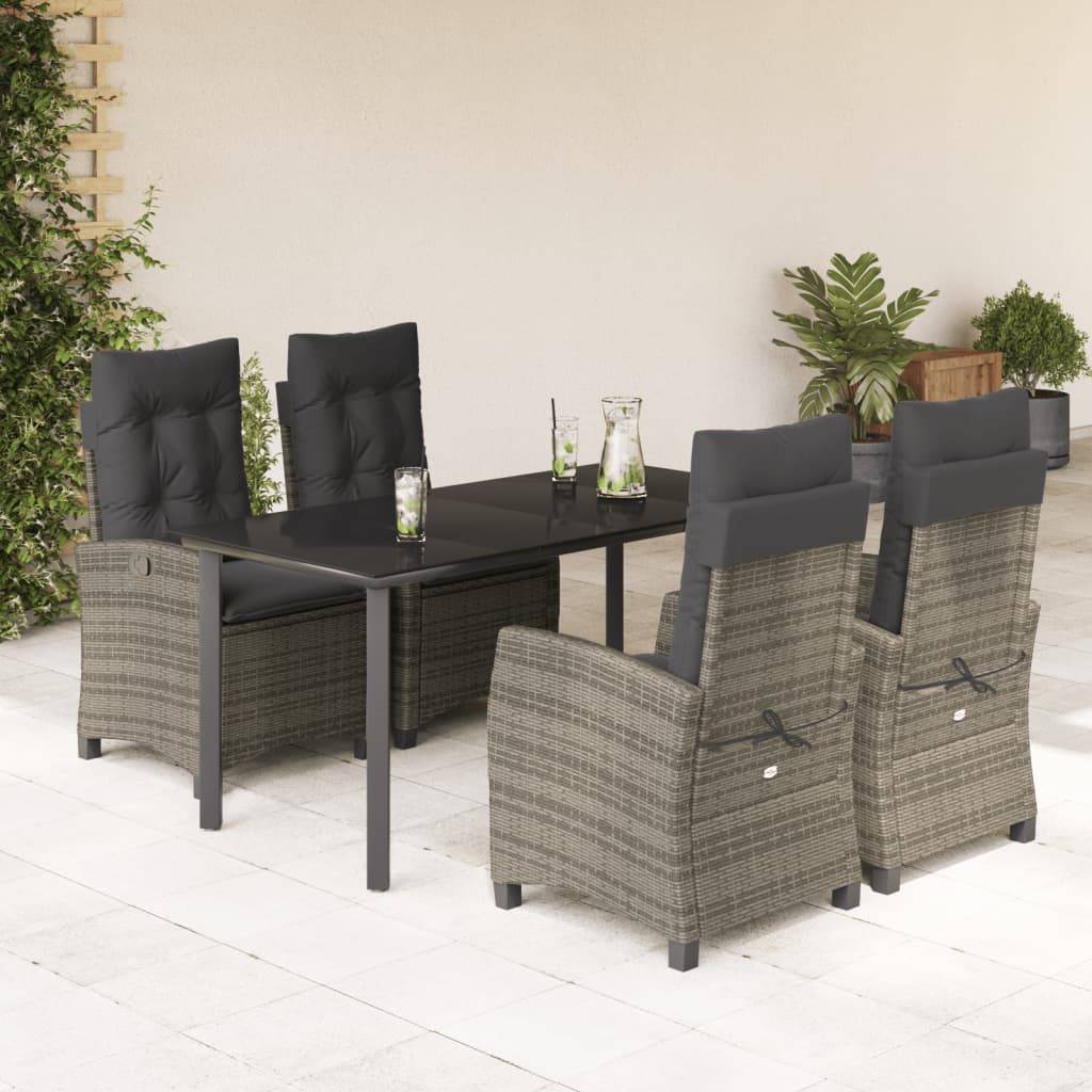 vidaXL 5-tlg. Garten-Essgruppe mit Kissen Grau Poly Rattan