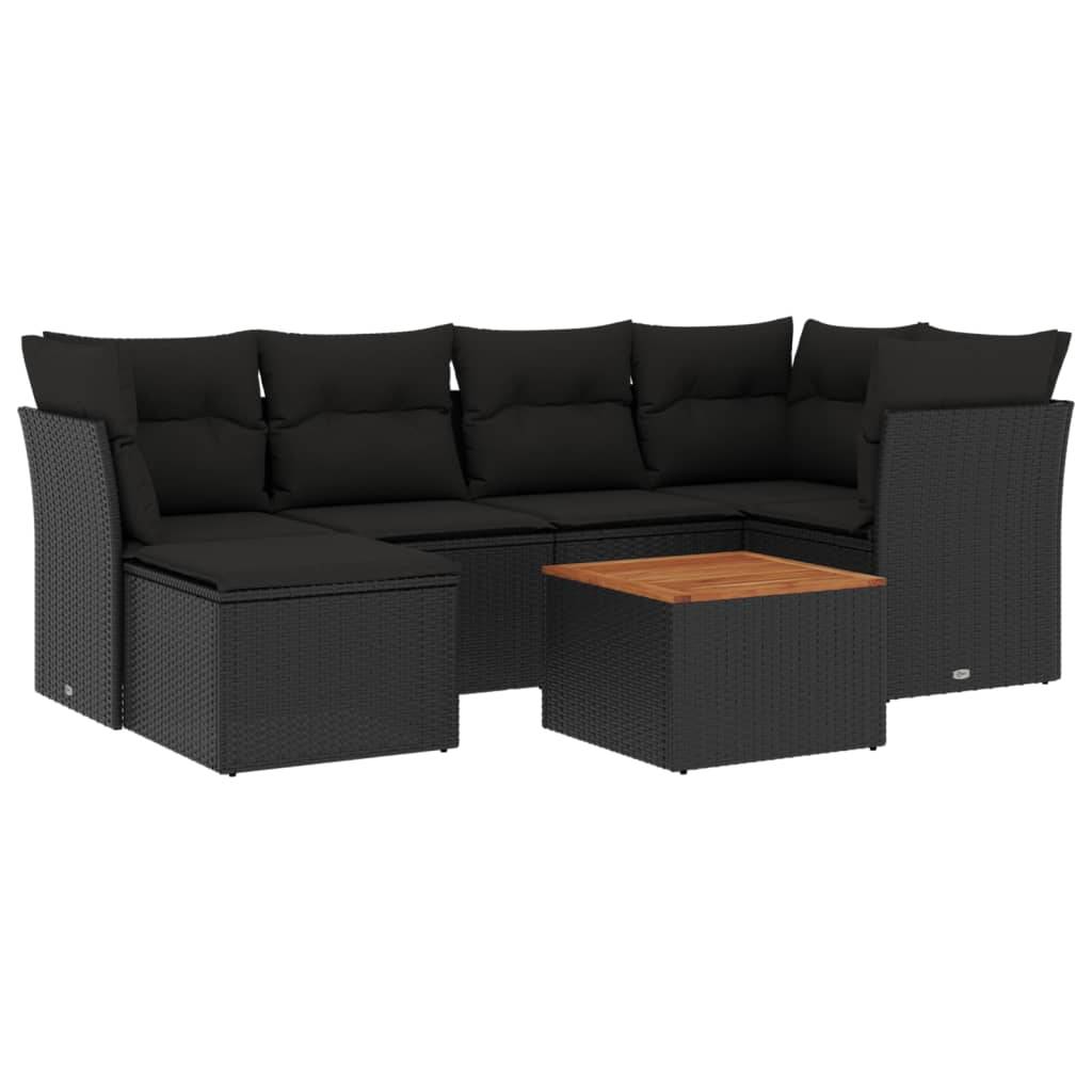 vidaXL 7-tlg. Garten-Sofagarnitur mit Kissen Schwarz Poly Rattan