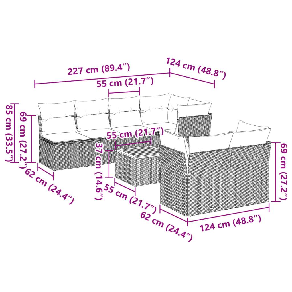 vidaXL 8-tlg. Garten-Sofagarnitur mit Kissen Beige Poly Rattan