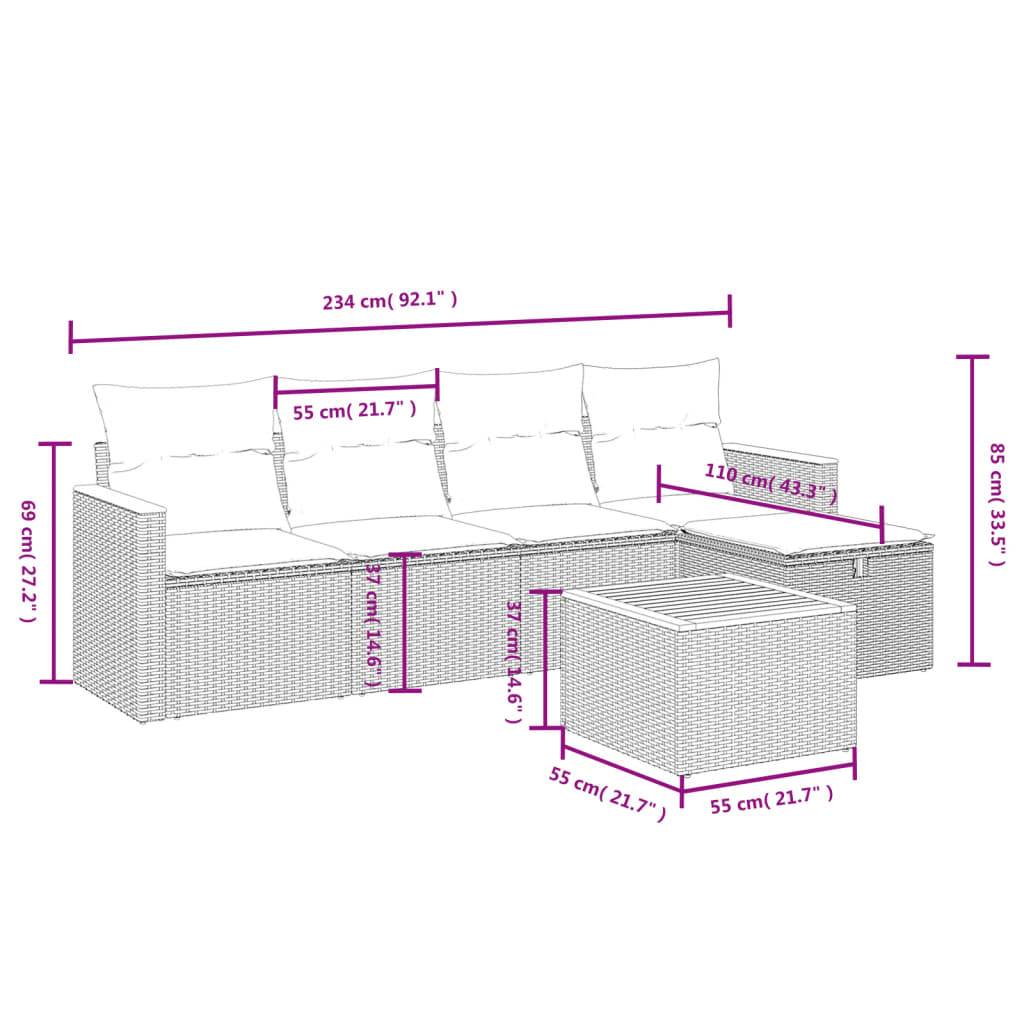 vidaXL 6-tlg. Garten-Sofagarnitur mit Kissen Beige Poly Rattan