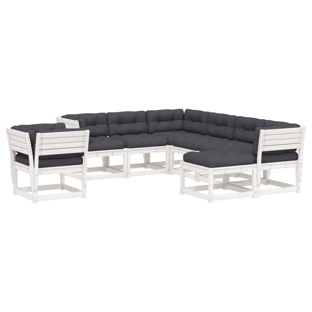 vidaXL 8-tlg. Garten-Lounge-Set mit Kissen Weiß Massivholz Kiefer