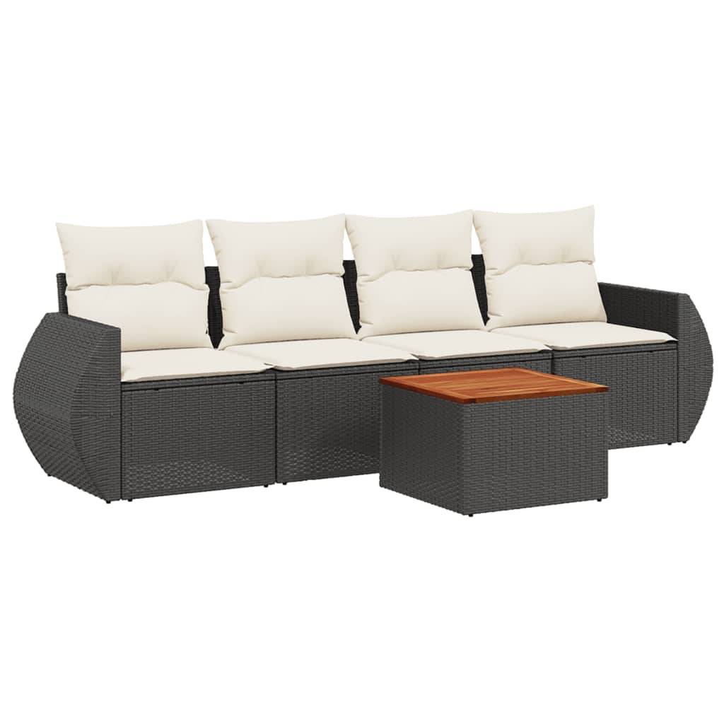 vidaXL 5-tlg. Garten-Sofagarnitur mit Kissen Schwarz Poly Rattan