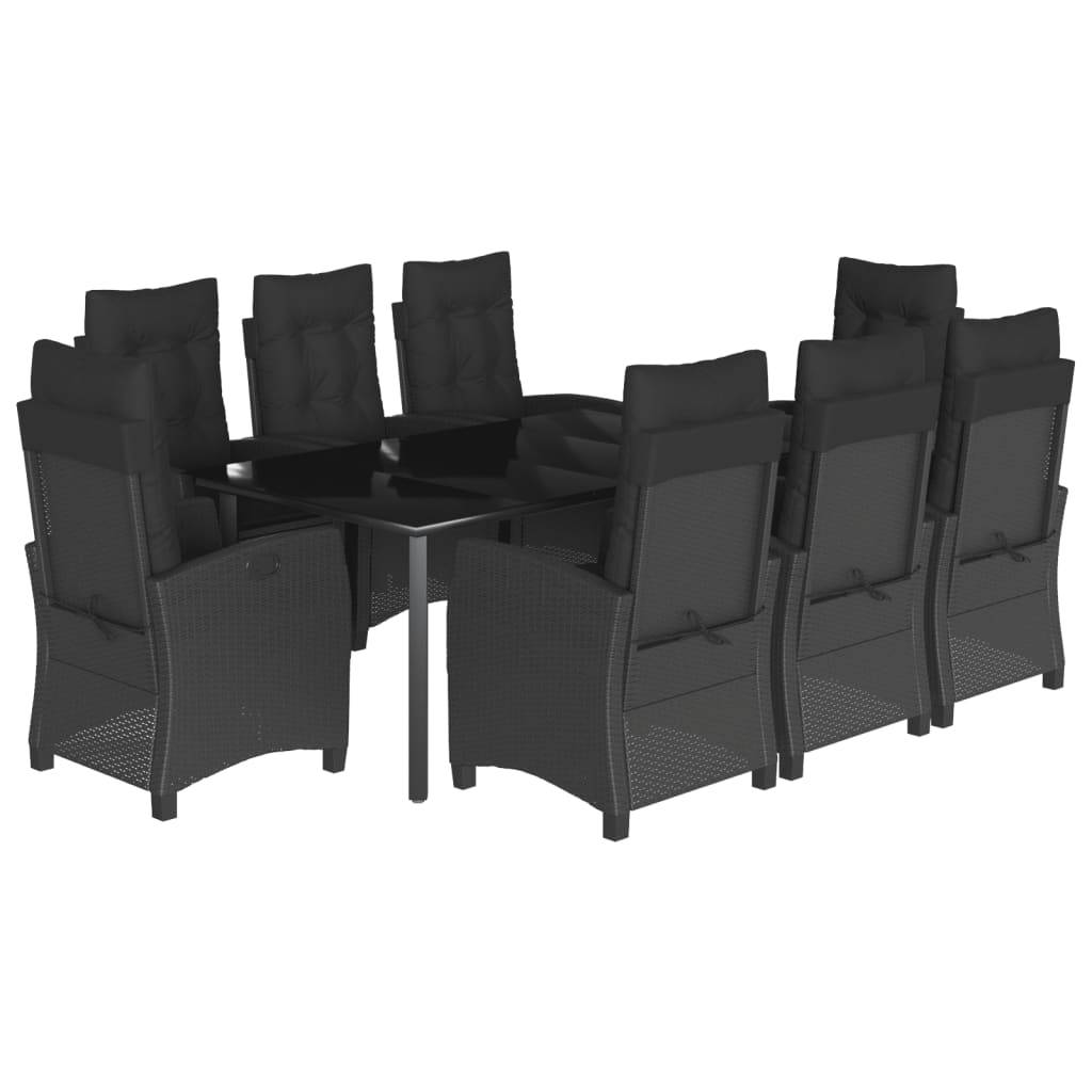 vidaXL 9-tlg. Garten-Essgruppe mit Kissen Schwarz Poly Rattan