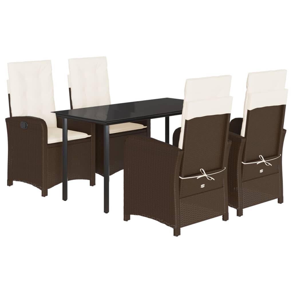 vidaXL 5-tlg. Garten-Essgruppe mit Kissen Braun Poly Rattan