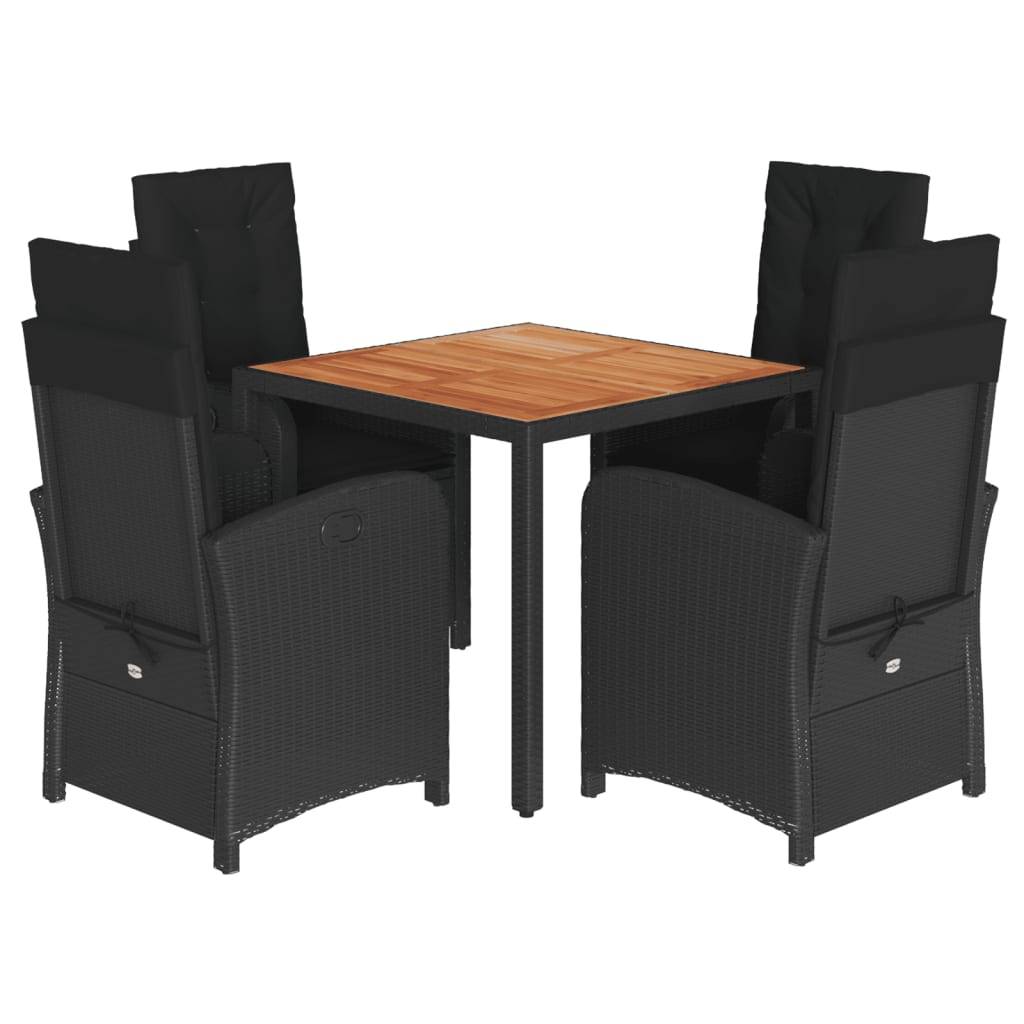 vidaXL 5-tlg. Garten-Essgruppe mit Kissen Schwarz Poly Rattan
