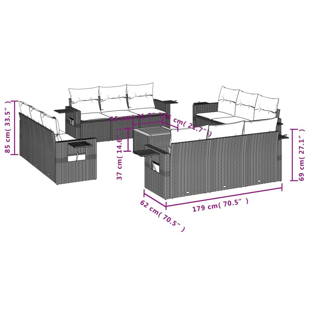 vidaXL 13-tlg. Garten-Sofagarnitur mit Kissen Schwarz Poly Rattan