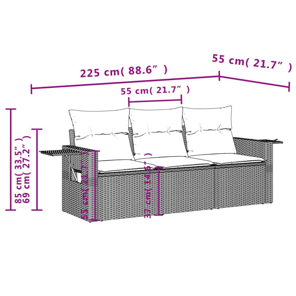 vidaXL 3-teiliges Gartensofa-Set mit Kissen, schwarzes Polyrattan