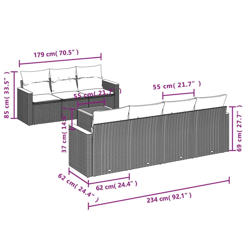vidaXL 8-teiliges Gartensofa-Set mit Kissen, grau, Polyrattan