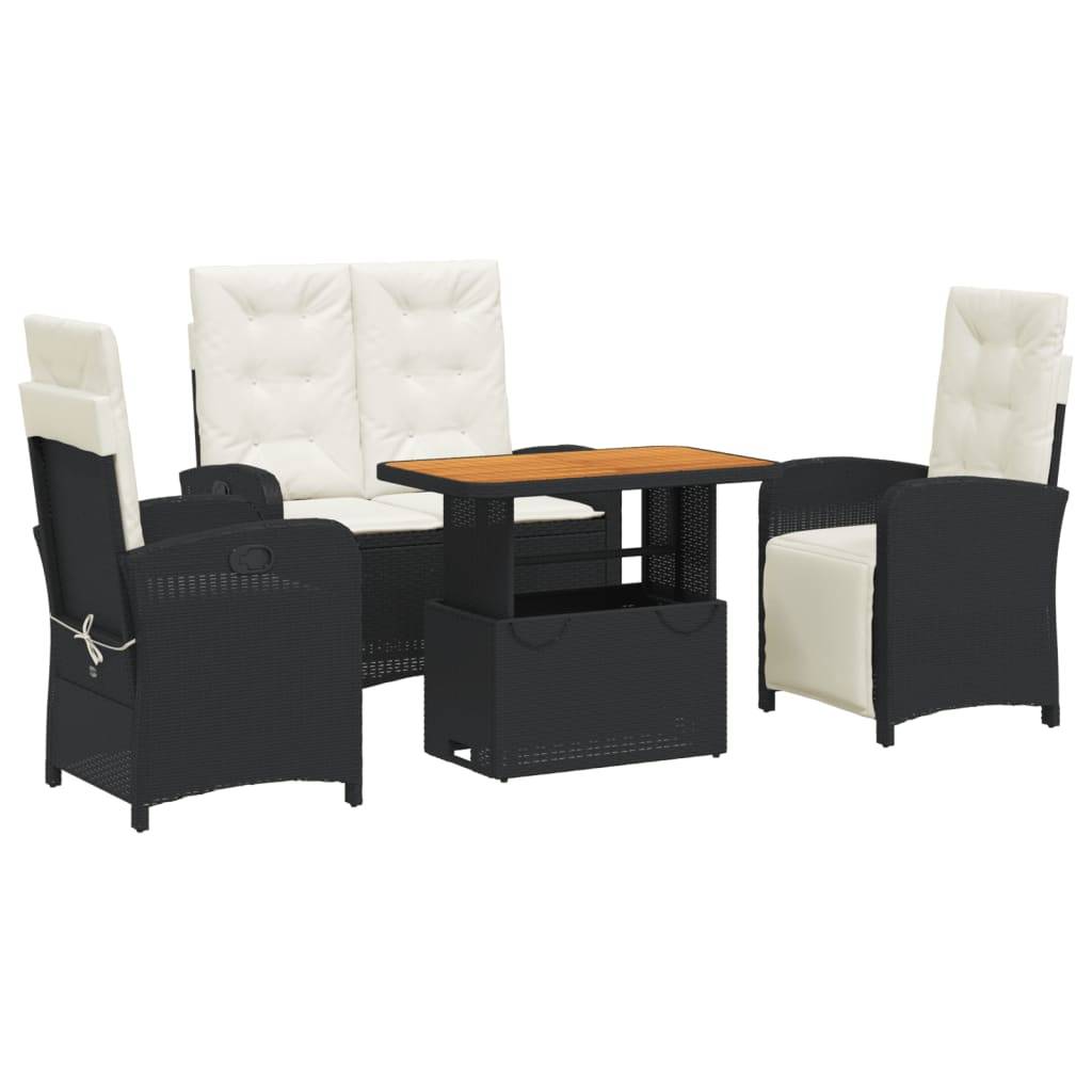vidaXL 4-tlg. Garten-Essgruppe mit Kissen Schwarz Poly Rattan