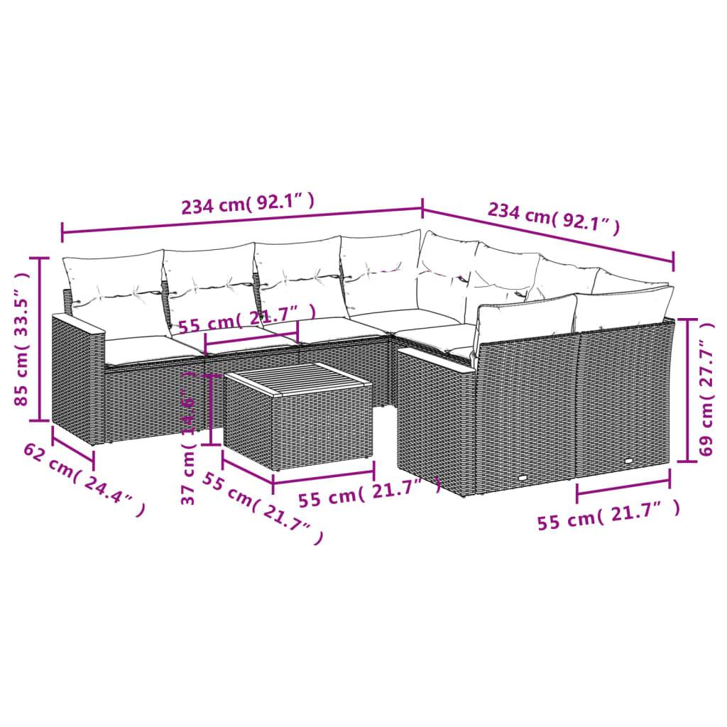 vidaXL 9-tlg. Garten-Sofagarnitur mit Kissen Schwarz Poly Rattan