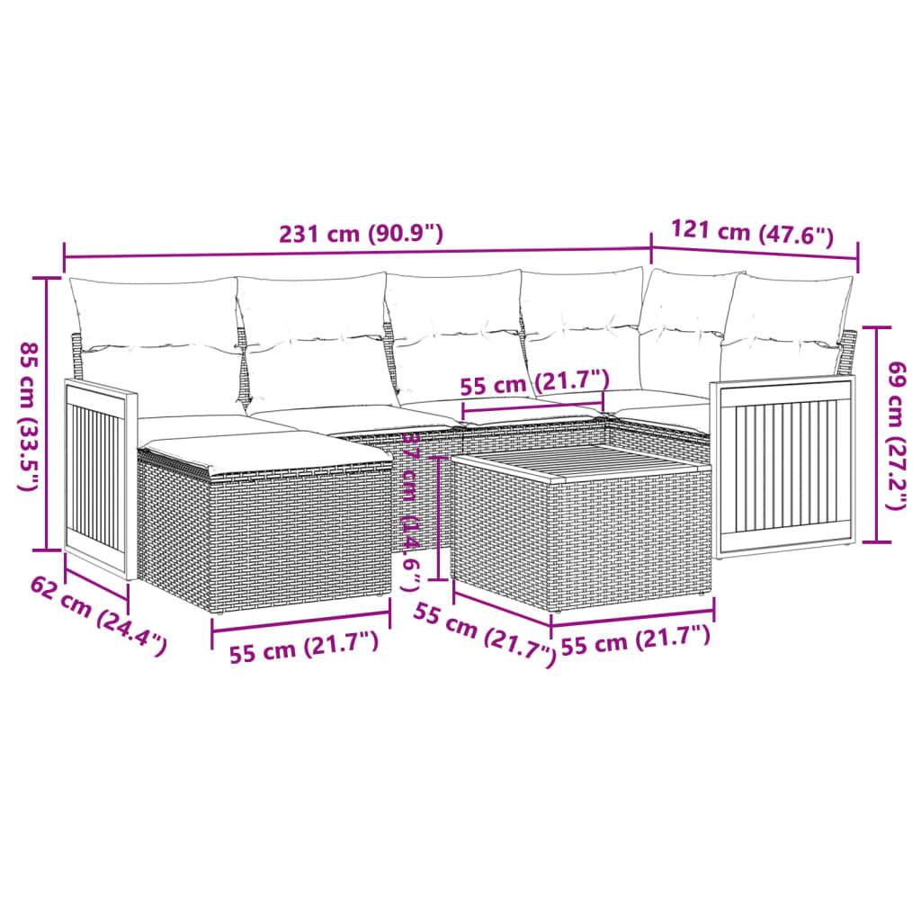vidaXL 7-tlg. Garten-Sofagarnitur mit Kissen Schwarz Poly Rattan