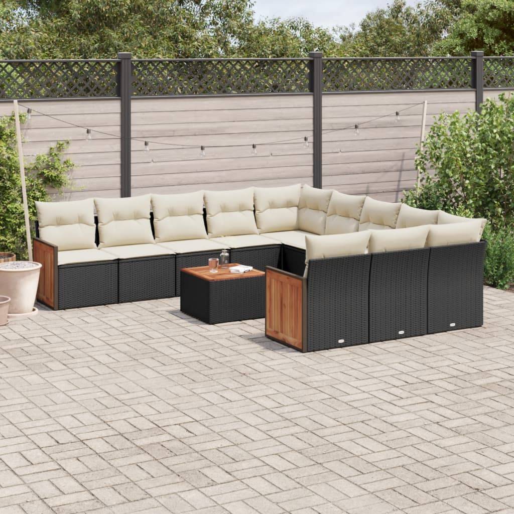 vidaXL 12-tlg. Garten-Sofagarnitur mit Kissen Schwarz Poly Rattan