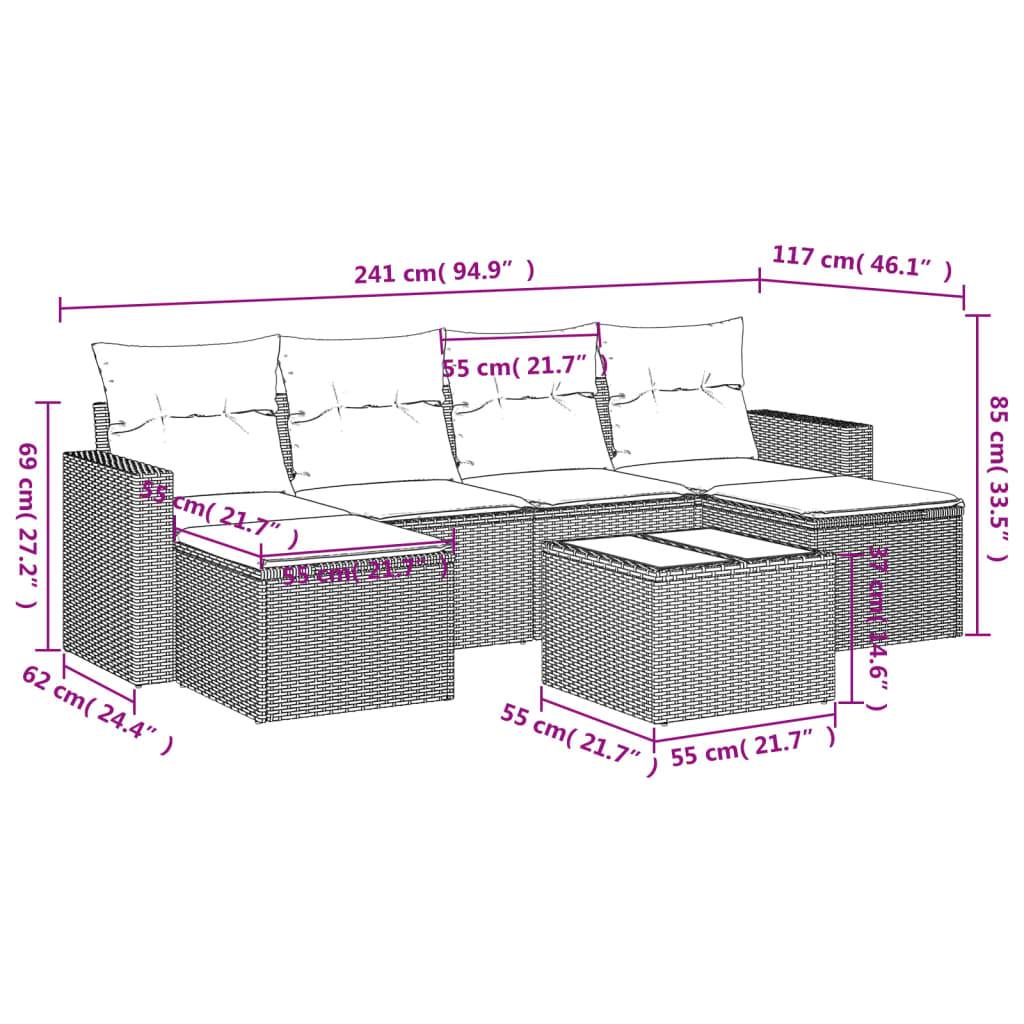 vidaXL 7-tlg. Garten-Sofagarnitur mit Kissen Braun Poly Rattan