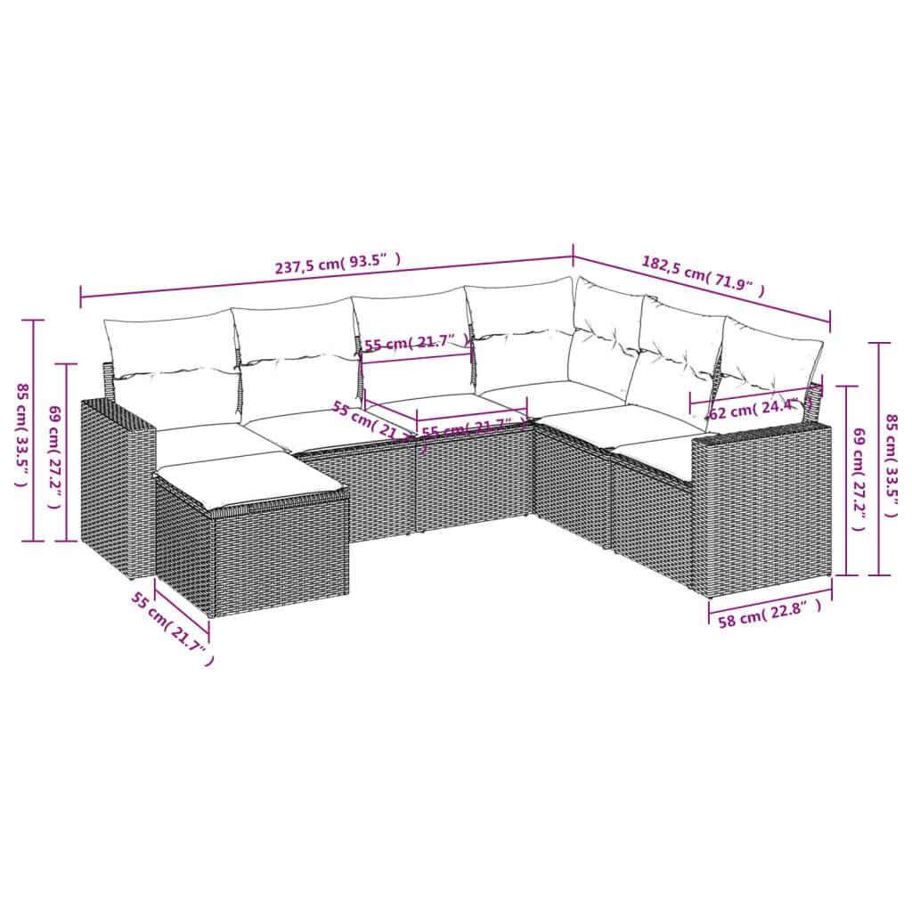 vidaXL 7-tlg. Garten-Sofagarnitur mit Kissen Grau Poly Rattan
