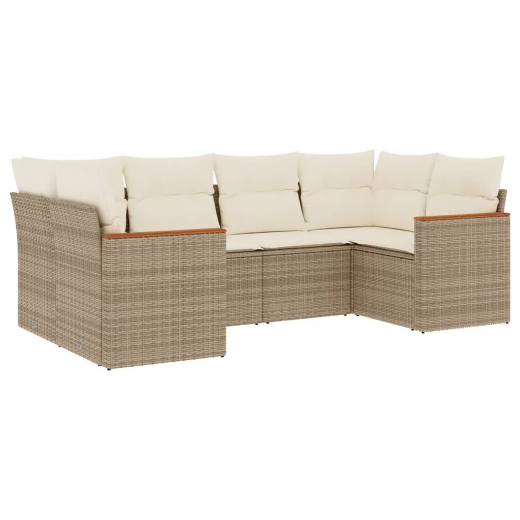 vidaXL 6-tlg. Garten-Sofagarnitur mit Kissen Beige Poly Rattan