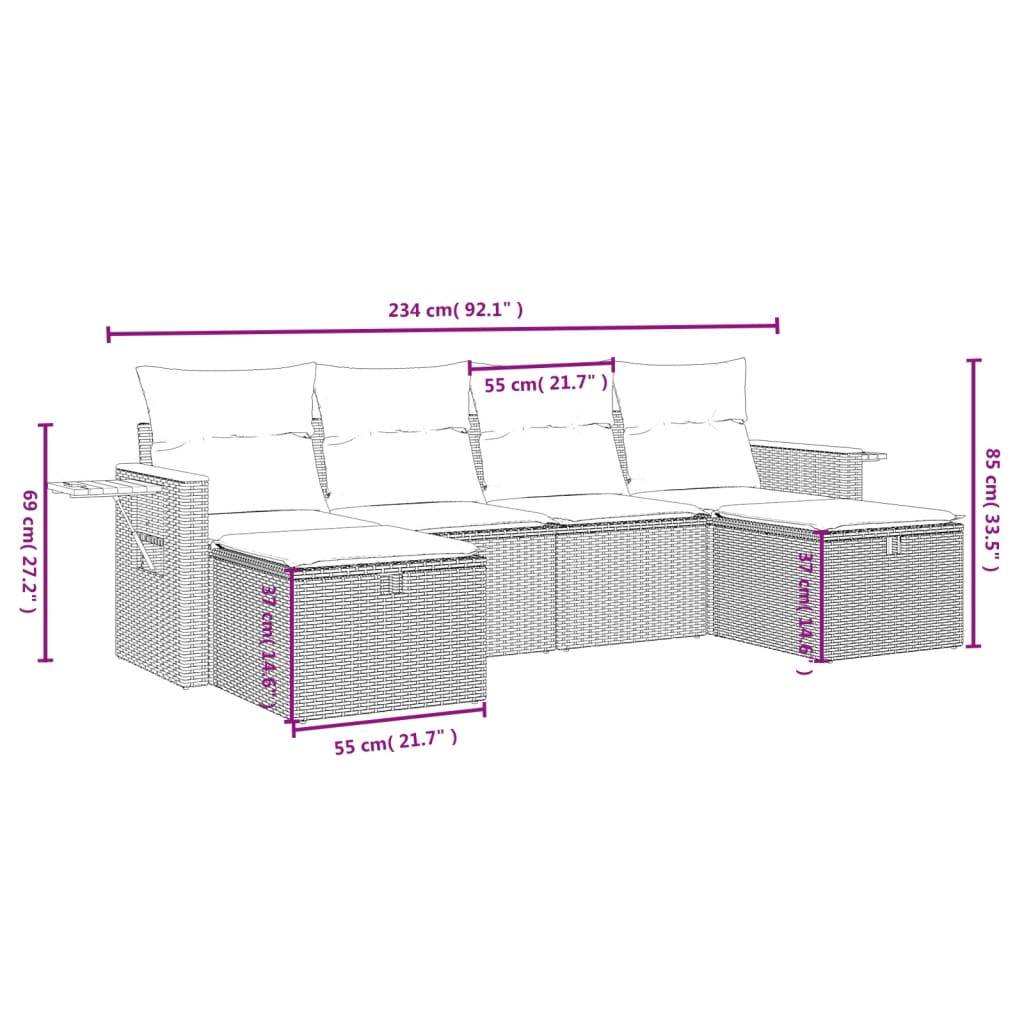 vidaXL 6-tlg. Garten-Sofagarnitur mit Kissen Beige Poly Rattan