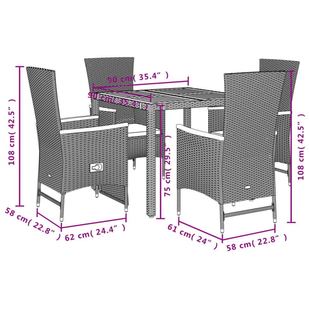 vidaXL 5-tlg. Garten-Essgruppe mit Kissen Schwarz Poly Rattan