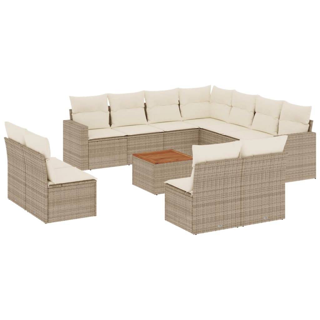 vidaXL 12-tlg. Garten-Sofagarnitur mit Kissen Beige Poly Rattan