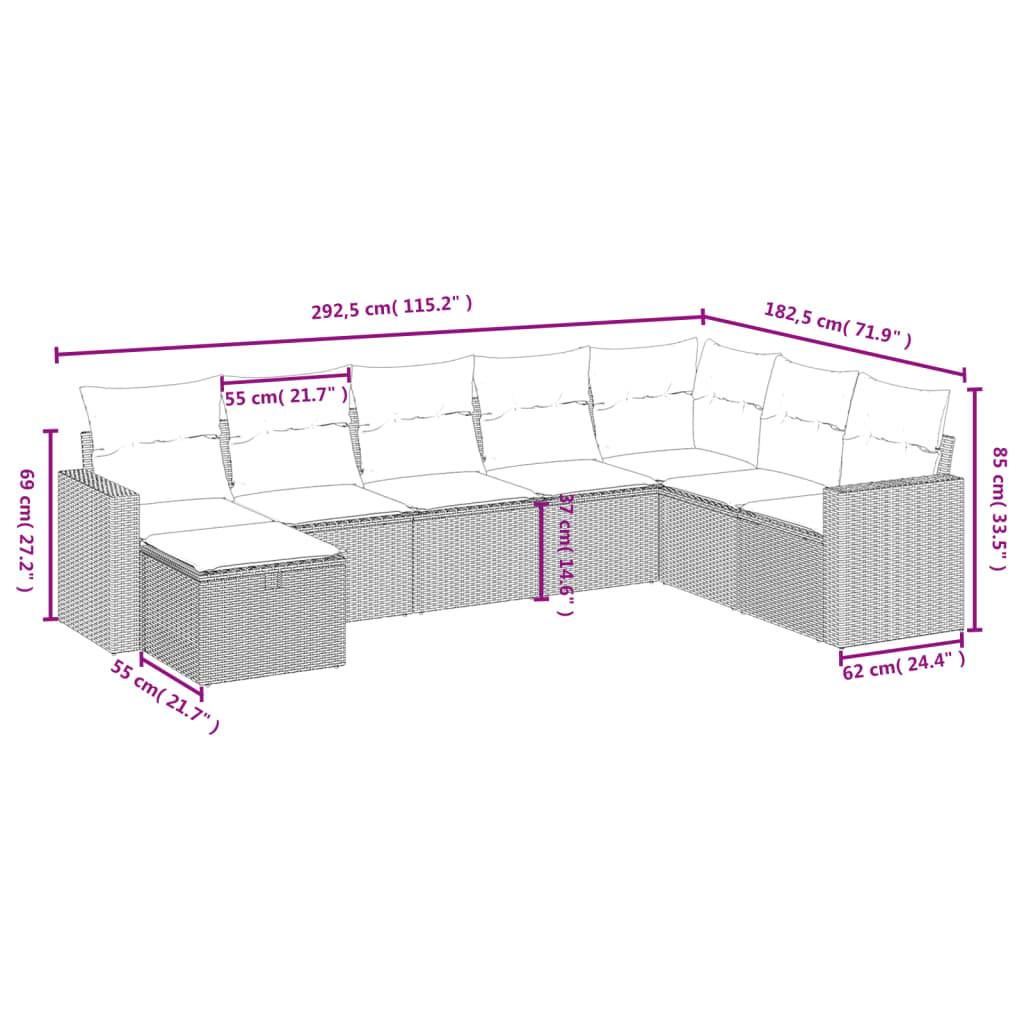 vidaXL 8-tlg. Garten-Sofagarnitur mit Kissen Hellgrau Poly Rattan