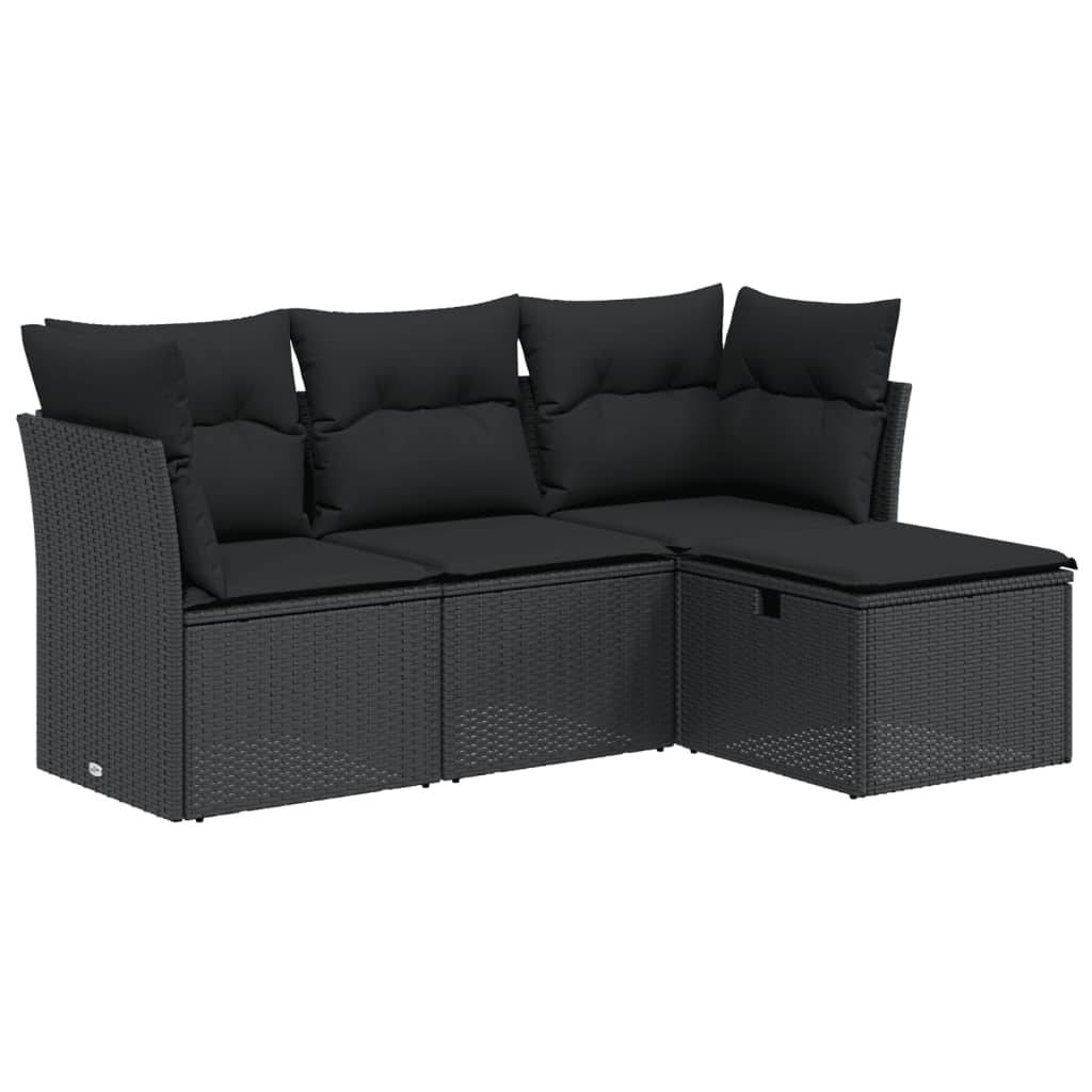 vidaXL 4-tlg. Garten-Sofagarnitur mit Kissen Schwarz Poly Rattan
