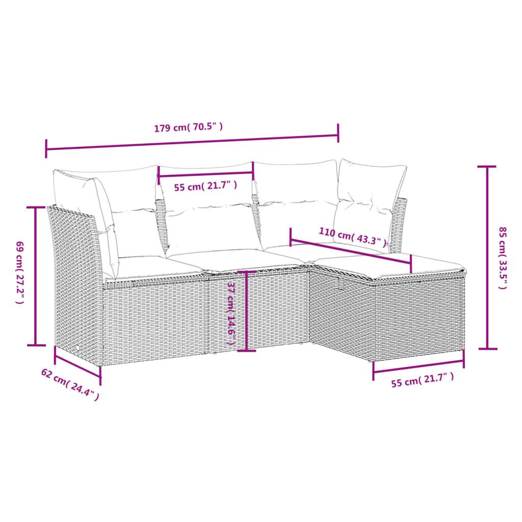 vidaXL 4-tlg. Garten-Sofagarnitur mit Kissen Schwarz Poly Rattan