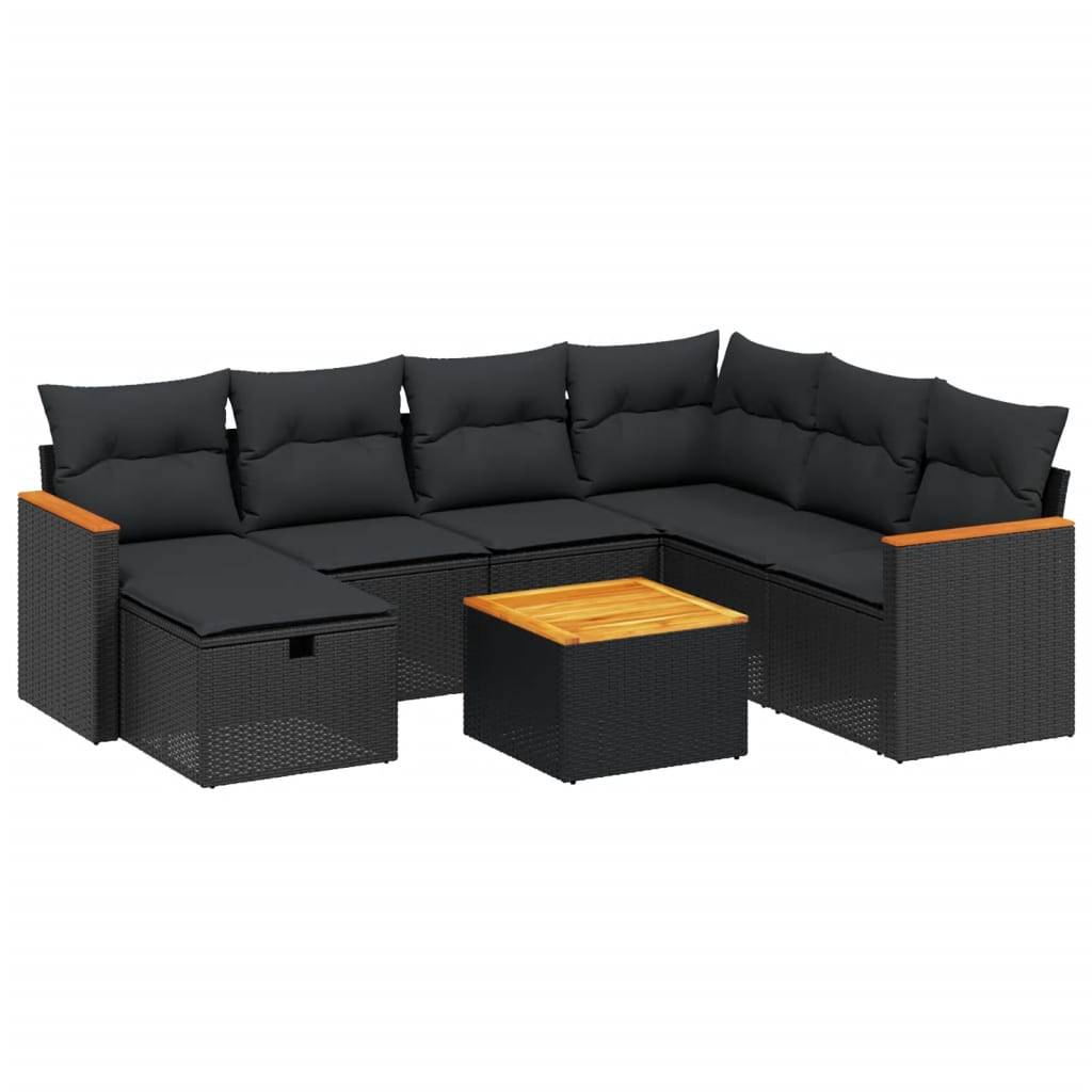 vidaXL 8-tlg. Garten-Sofagarnitur mit Kissen Schwarz Poly Rattan