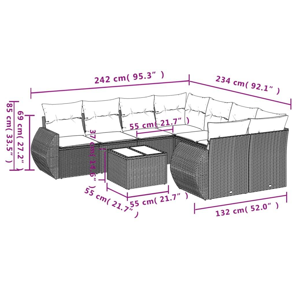vidaXL 9-tlg. Garten-Sofagarnitur mit Kissen Schwarz Poly Rattan