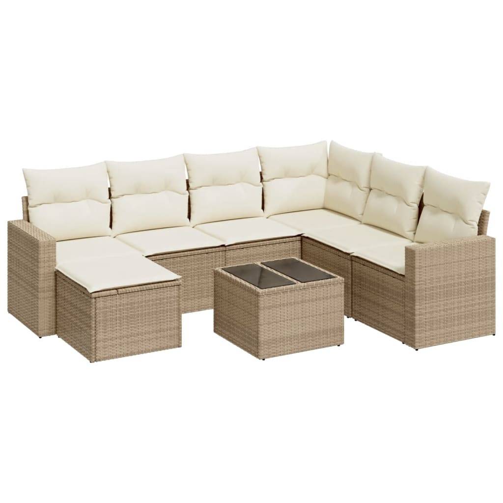 vidaXL 8-tlg. Garten-Sofagarnitur mit Kissen Beige Poly Rattan