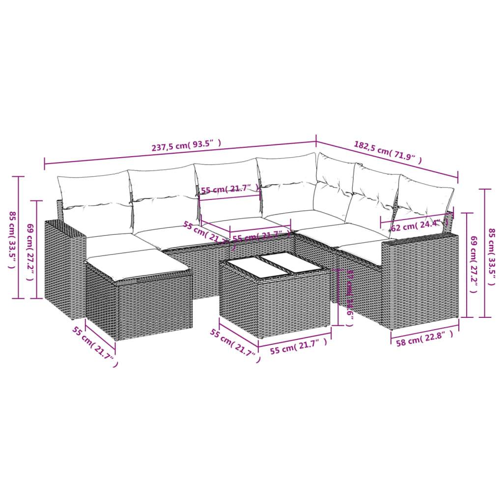 vidaXL 8-tlg. Garten-Sofagarnitur mit Kissen Grau Poly Rattan